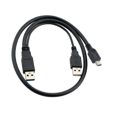 CY USB2.0 Dual 2 A Type Male to Mini 5Pin Male Y Cable for Hard Disk Drive