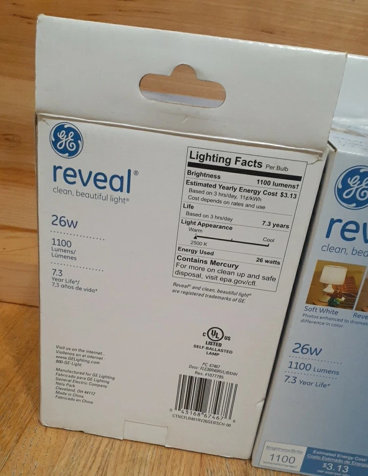 1 PACK: GE REVEAL Dimmable 26w Light Bulb 1100 lumens soft white UL 7.3 YR LIFE - Image 2 of 4