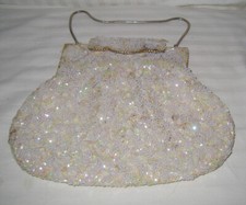 VINTAGE C 1940 s-50 s HANDMADE IN HONG KONG WHITE GOLD BEADED EVENING BAG