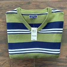 Club Room Men's Small Striped Long Sleeve V-Neck Sweater Pine Brook NEW
