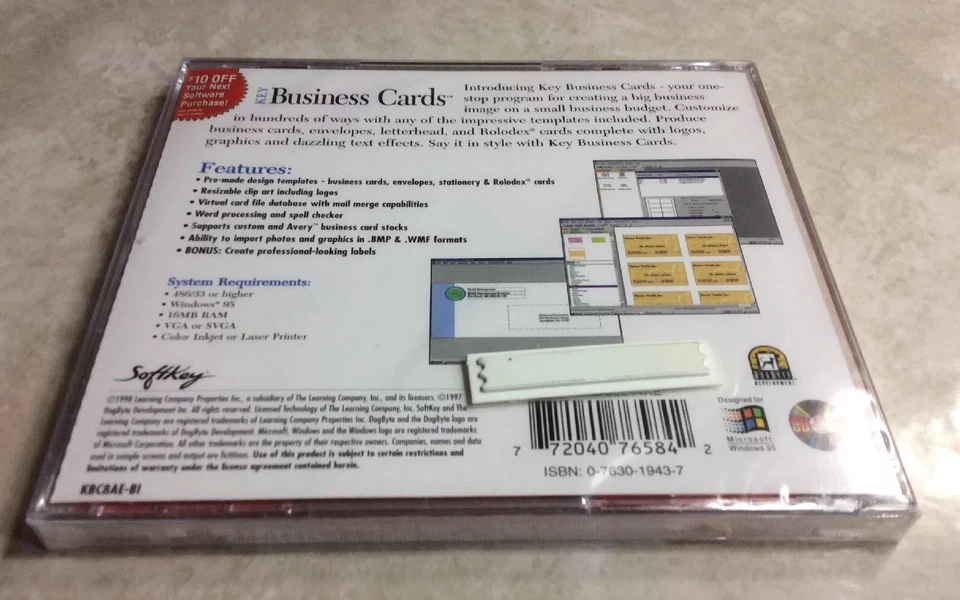 Key Business Cards CD-ROM (Create Professional Business Cards) NEW / Sealed 1998 - Image 2 of 4