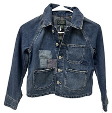Polo Country Ralph Lauren Denim Jacket Girls Size 7 Blue New Patches Collar New