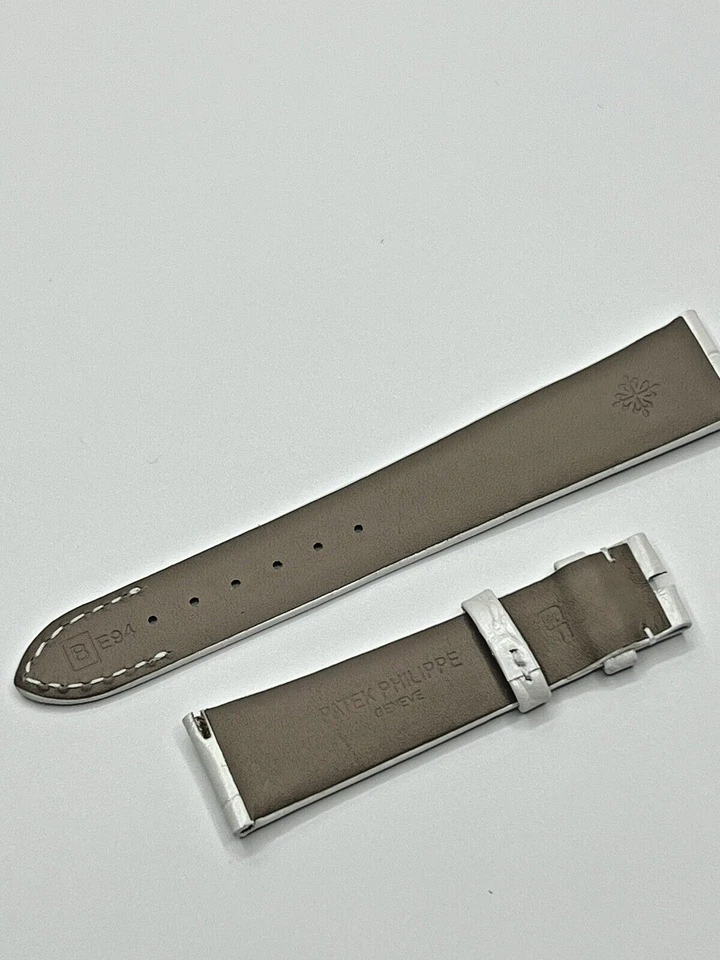Ремешок для часов Patek Philippe Alligator белый жемчужный от оригинального производителя 17 мм x 14 мм 17 x 14 НОВЫЙ! - Изображение 3 из 4