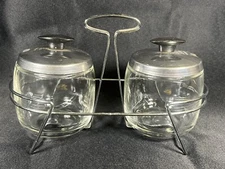 VINTAGE *FOLEY* MID-CENTURY MODERN STAINLESS STEEL & GLASS CONDIMENT 5-PC  127