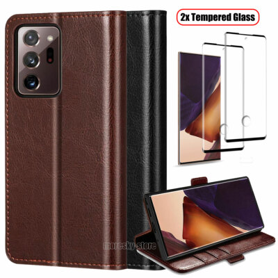For Samsung Galaxy Note20 Ultra 5G Case,Shockproof Leather Cover +Tempered Glass