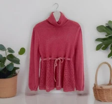 Vintage MODA INTERNATIONAL Kid Mohair Blend Sweater XL Pink Velvet Belt