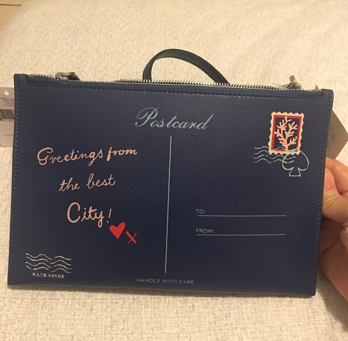 NWT KATE SPADE OFF THE GRID POSTCARD CROSSBODY CLUTCH RIVER BLUE $299