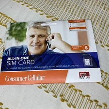 Consumer Cellular All-in-One SIM Card AT&T/T-Mobile NETWORK + $10 CREDIT 