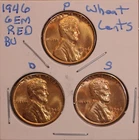 1946 P D S LINCOLN WHEAT CENT PENNY 1C GEM RED BU SET (3 COINS) 46582