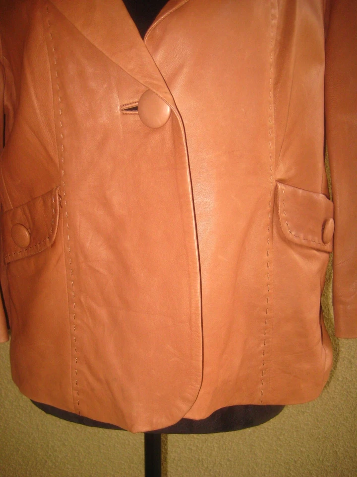 Classiques Entier cuero tostado manga 3/4 bolsillos chal cuello forrado chaqueta L Foto 3 de 4