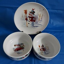Stoneware Christmas Holiday Decorative Plate & 2 Bowls
