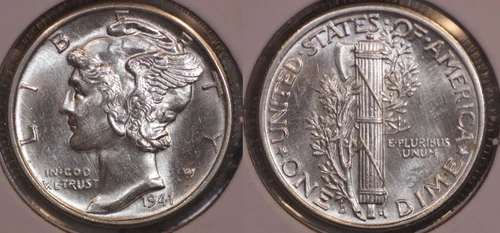 1941 D Mercury Dime CHOICE BU! FULL BANDS! FROM AN OBW ROLL 41D500
