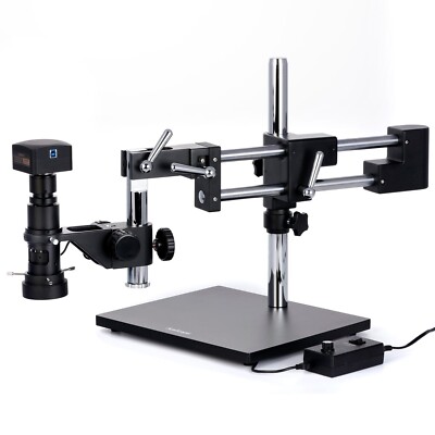 AmScope H800 0.7X-5X Zoom LED Microscope w 2-Arm Boom Stand + 5MP Camera USB 3.0