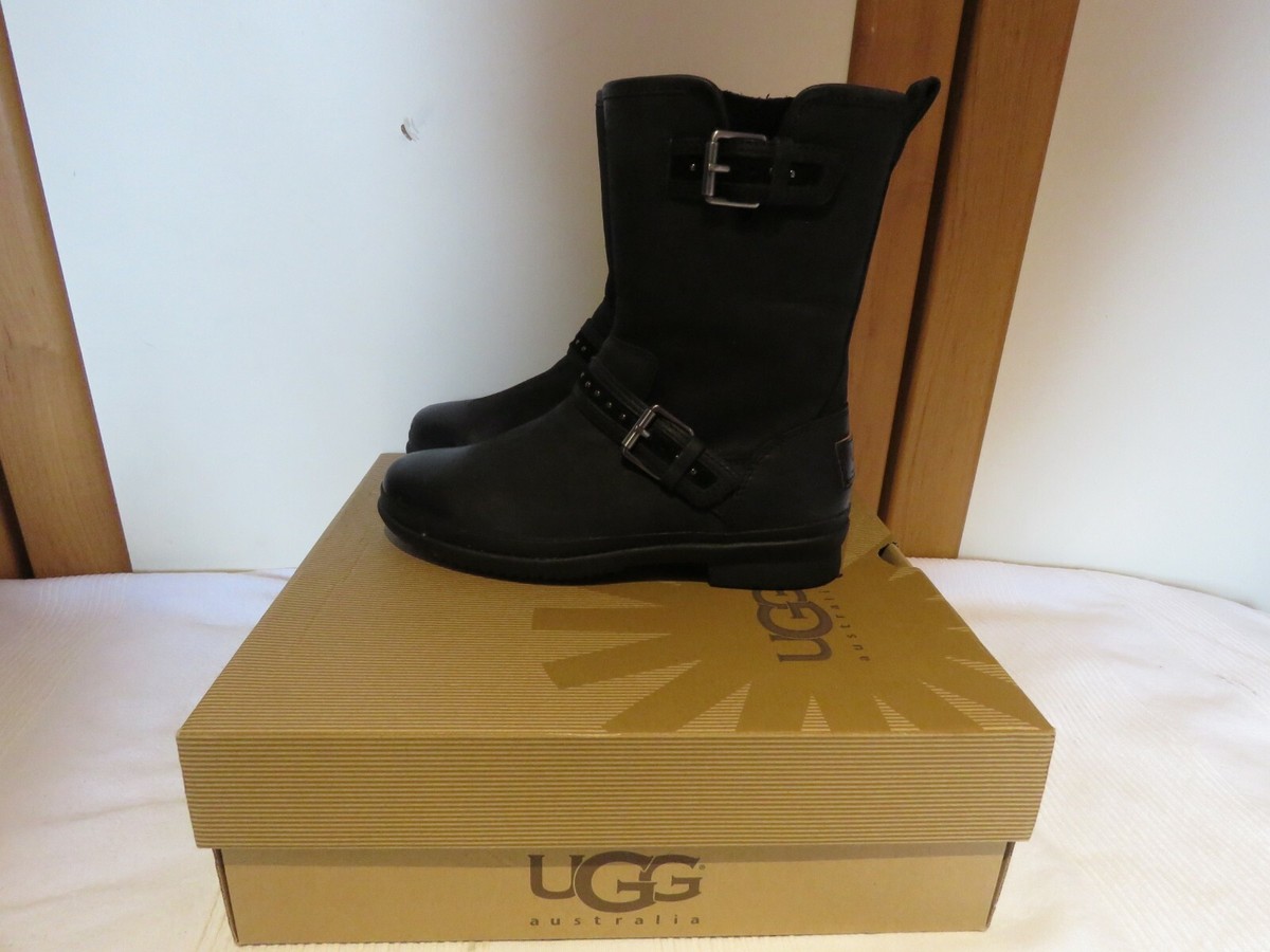 UGG® AUSTRALIA JENISE BLACK LEATHER ZIP UP BIKER BOOTS UK EU36 US RRP  £220