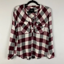 Rails Redding Popover Blouse Womens S White Plum Coal Plaid Long Sleeve