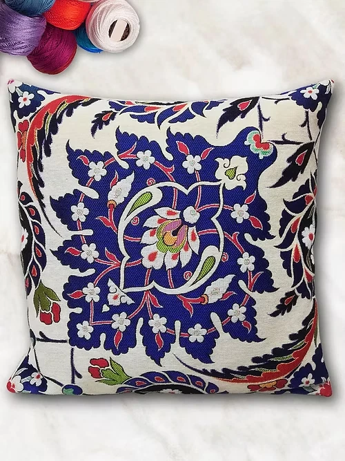 Turkish Tulip Tile Pattern Cushion Case,Gobelin Tapestry Pillowcase - Image 2 of 4