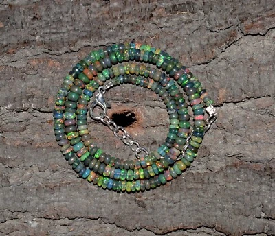 Collar De Perlas De Ópalo Negro Etíope Natural De 16" 925 Plata De Ley - Imagen 1 de 4