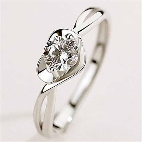 925 Sterling Silver Love Heart CZ Gemstone Adjustable Open Ring Women Girl Gift - Picture 5 of 12