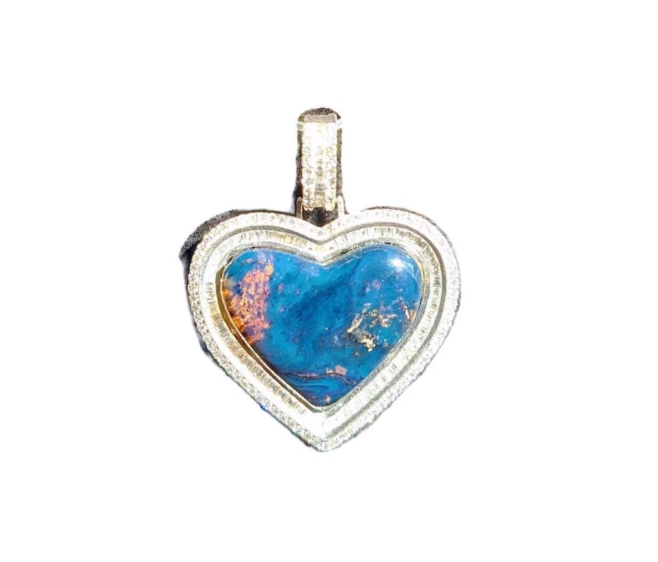 Colgante de plata esterlina corazón dominicano azul ámbar piedra hecho a mano circonita Foto 2 de 4