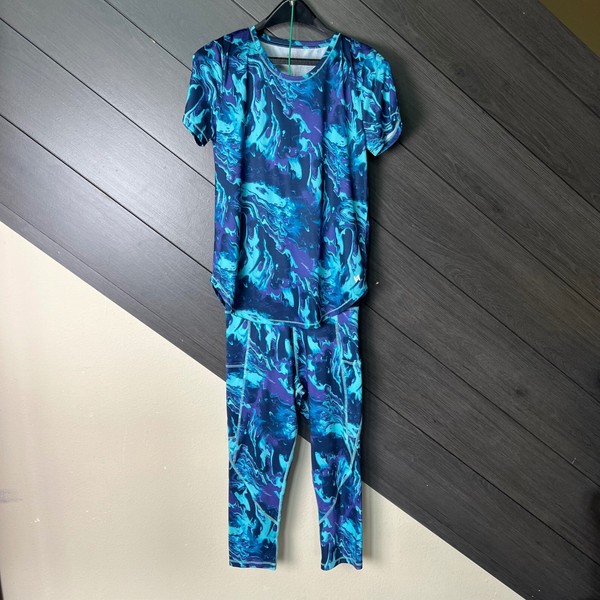 VEVO Active Women's Activewear Set Blue Purple Marble Print Size Small