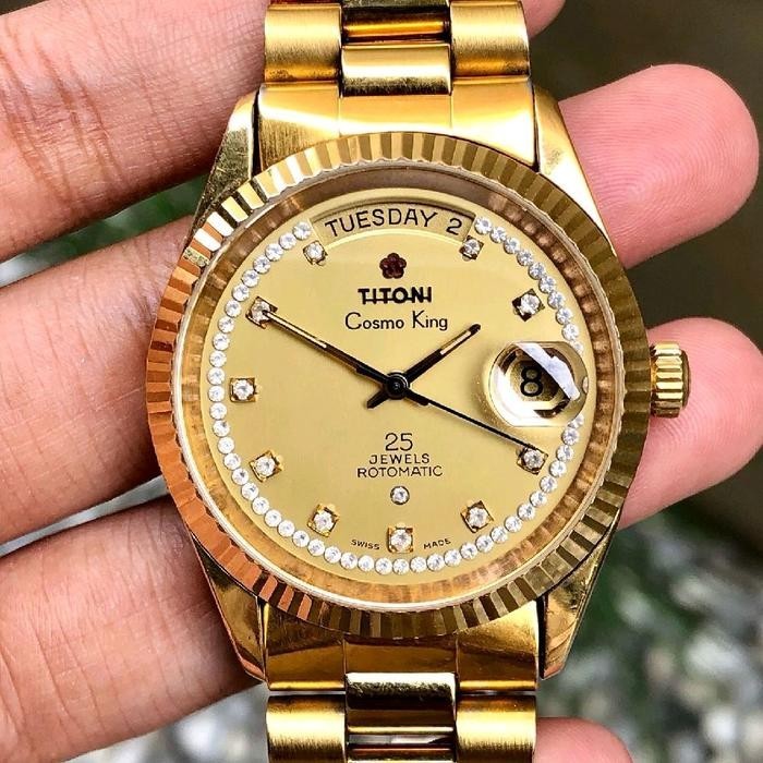 Rare Titoni President Cosmo King Gold Dial Diamond Automatic ETA