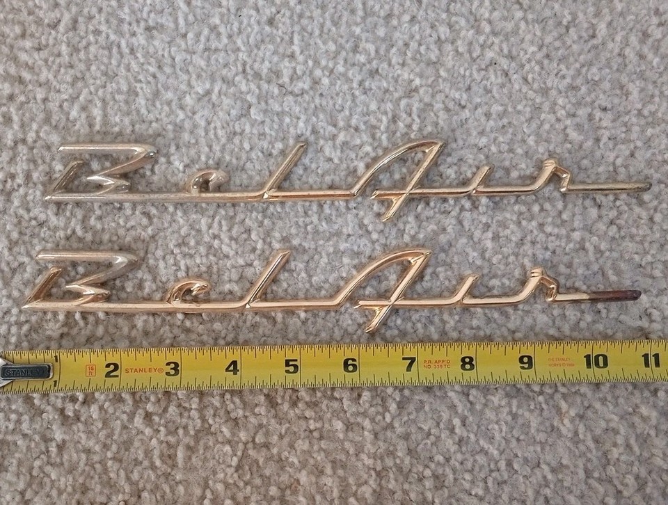 55-56 Chevy Tri Five Gold Belair Rear Quarter Panel Script Emblems ...