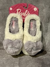 Barbie HEARTS Fluffy Slippers Purple Soft Indoor/Outdoor Women  s Sz S 5-6 NEW