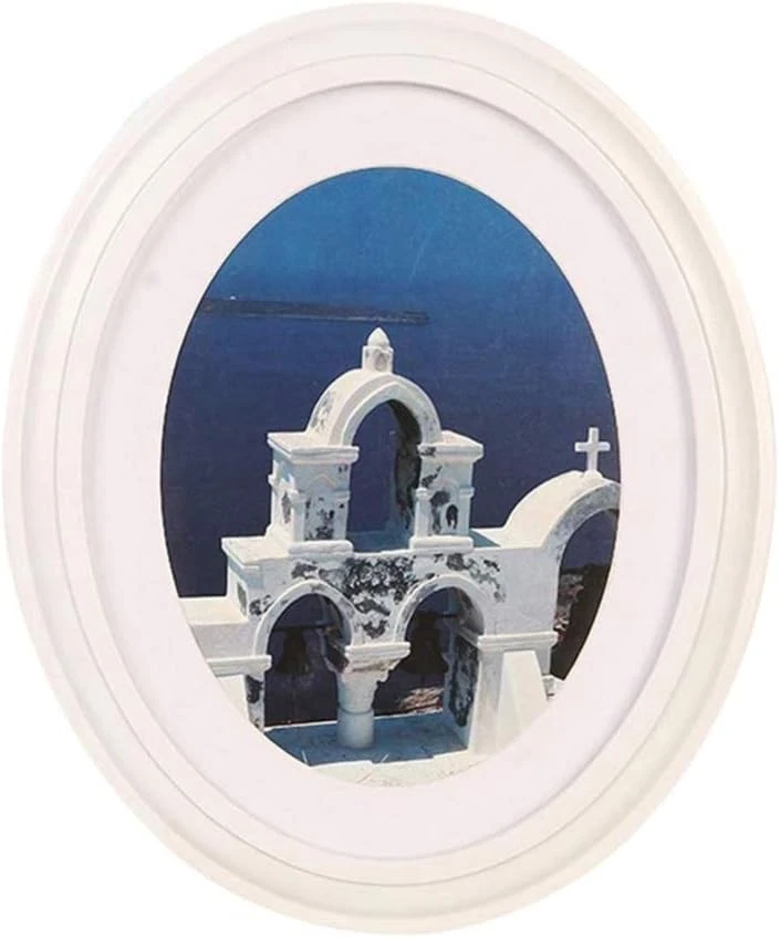 Cadre Photo Ovale en Bois Blanc 25 cm Décoration Murale ou à Poser sans Vitre St - Photo 1/4