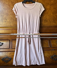 Light Pink T-Shirt Dress Size Small Casual Drawstring Waist Pocket Dress