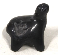 Vintage Santa Clara Black Pottery Turtle Figure - Bear Paw on Back - SIGNED