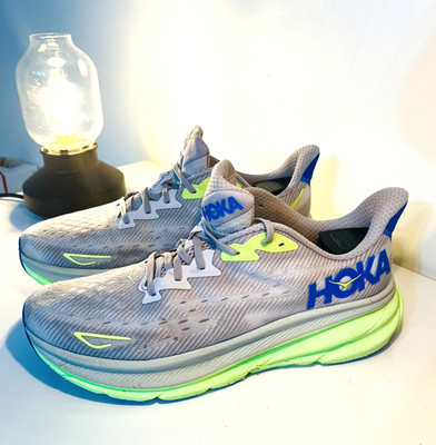 HOKA ONE ONE Clifton 9 Men's Size 13 D Gray Blue Lime Running Shoes 1127895 STLC