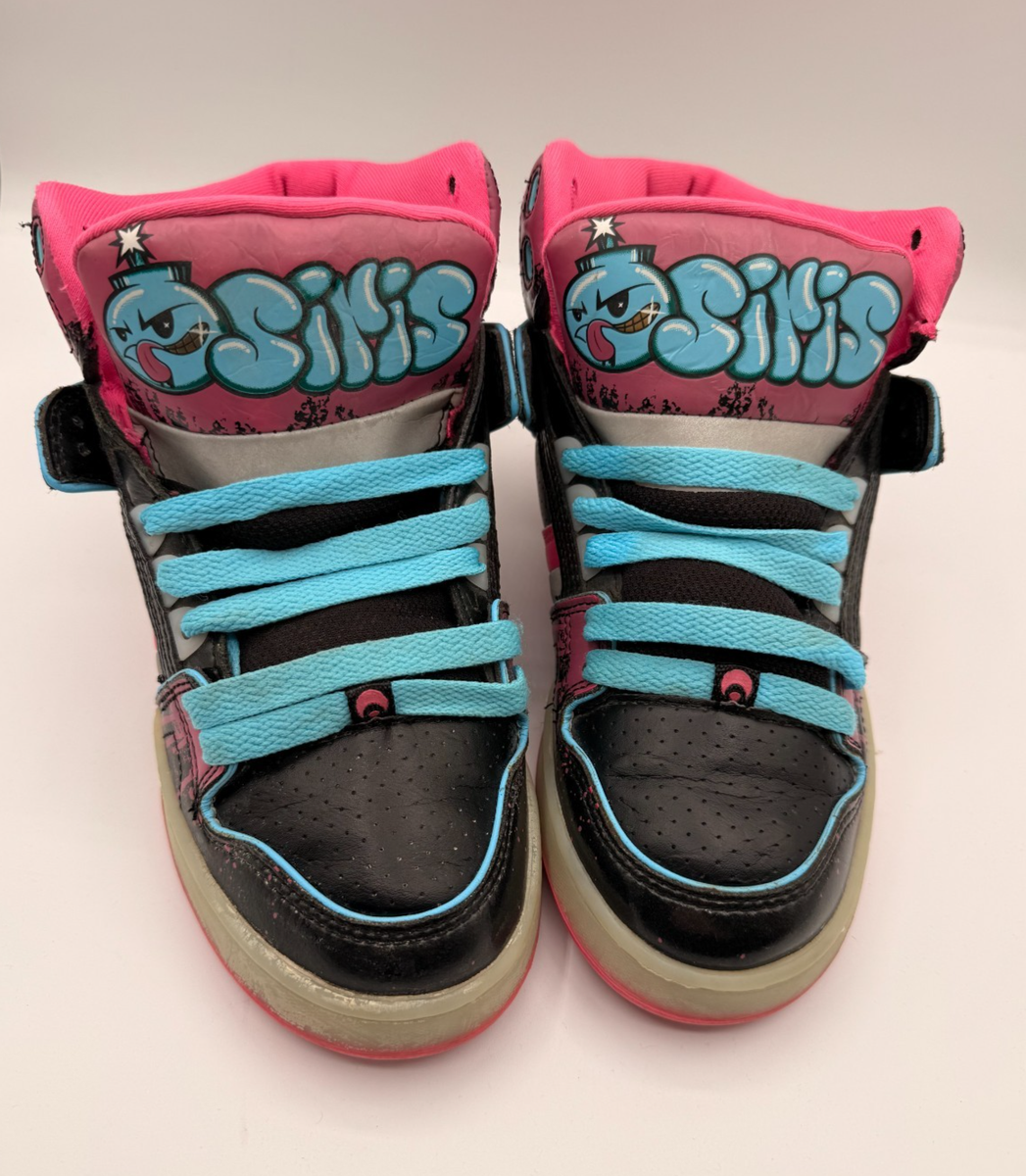 Rare Osiris NYC 83 SLM ULT Y2K Graffiti Pink Black Skate Shoes Sz