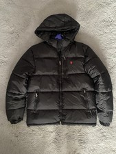 Ralph Lauren Black Puffer Jacket Size L Men’s Full Zip Down Filled Hooded Coat
