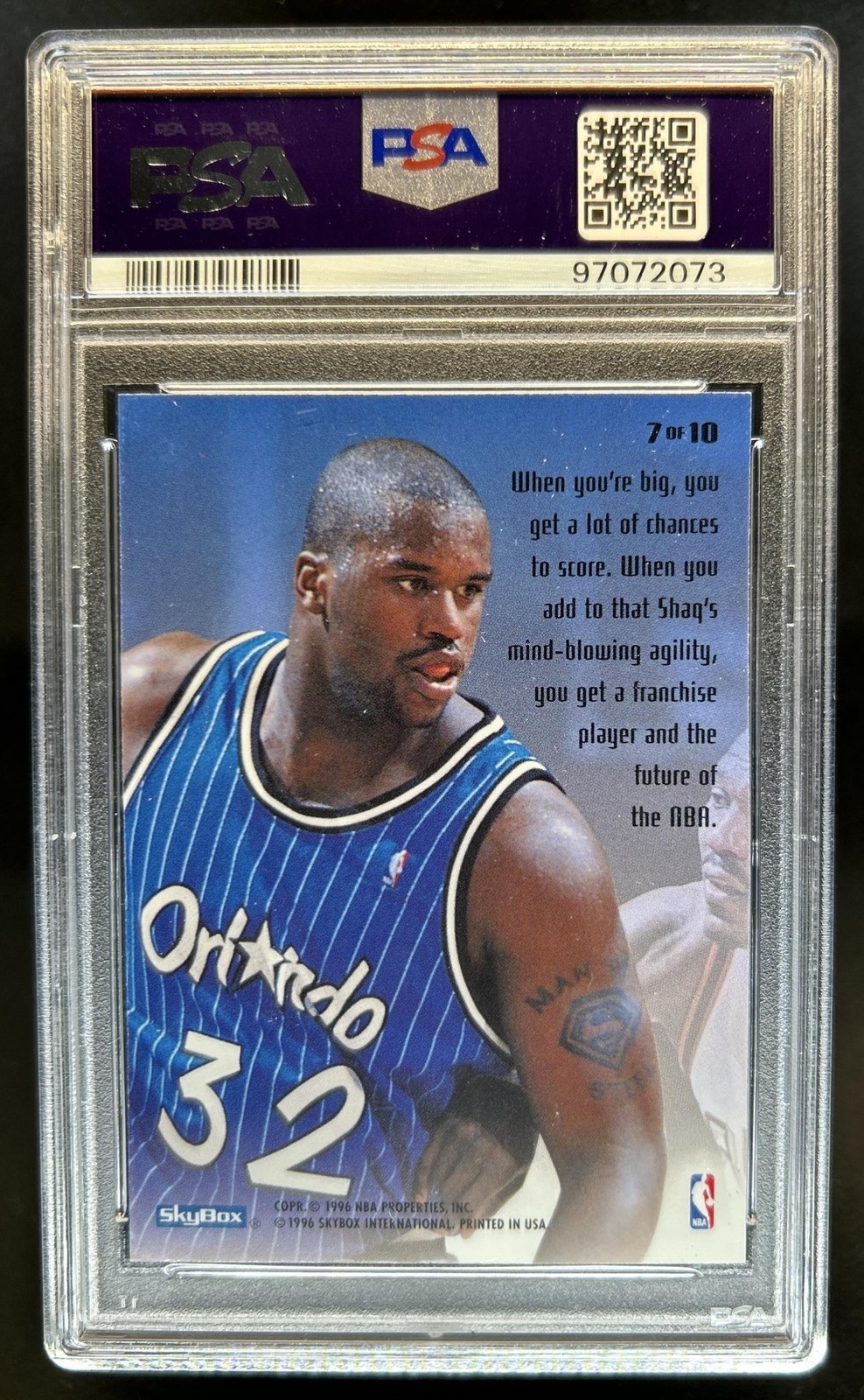 1995-96 Skybox E-XL Shaquille O'Neal A Cut Above #7 Magic PSA 7 view 2