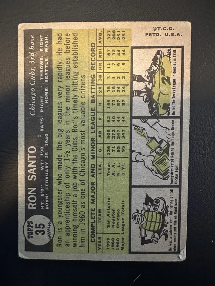 1961 Topps - Ron Santo No35 (RC) - Изображение 2 из 2