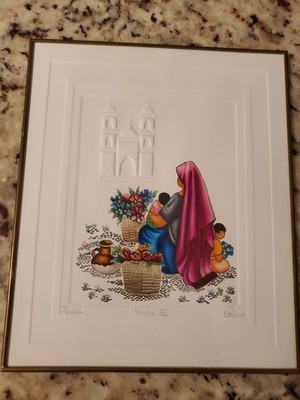 Vintage handmade original embossed limited edition signed artwork ''Marta'' framed