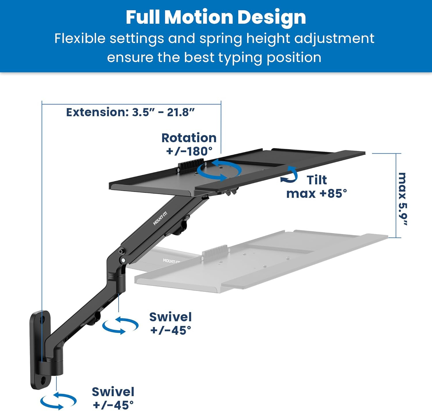 Keyboard Wall Mount with Pole Option, Adjustable Keyboard and Mouse Tray with Sp