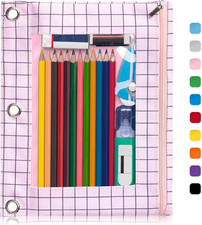 Pencil Pouch for 3 Ring Binder, Large Pencil Case Pouch with 3 Reinforced Gromme
