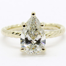 14k Yellow Gold IGI Cert Lab Created Diamond Pear Brilliant 2 Ct Engagement Ring