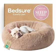 Fluffy Donut Bed for Medium Dogs, Washable with Anti-Slip Base, Calming Comfort