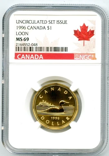 1996 CANADA $1 LOON NGC MS69 UNCIRCULATED LOONIE MAPLE LEAF RED LABEL TOP POP=2
