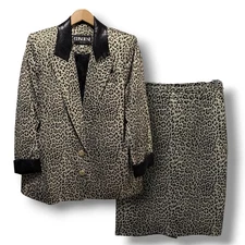 Vintage Criscione Leopard Skirt Suit, Blazer Medium 80s Gold Black Metallic