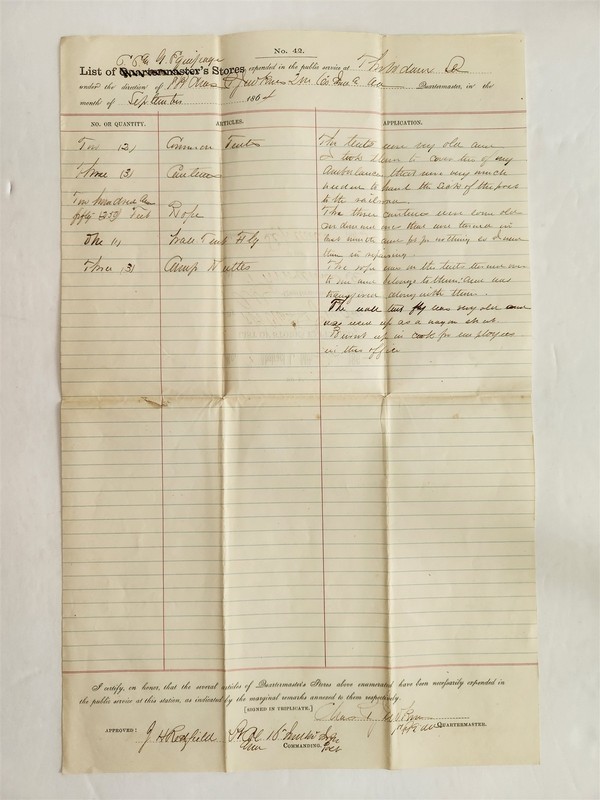 1864 antique CIVIL WAR thibodaux la 60TH INDIANA JUDKINS STORES EXPENDED