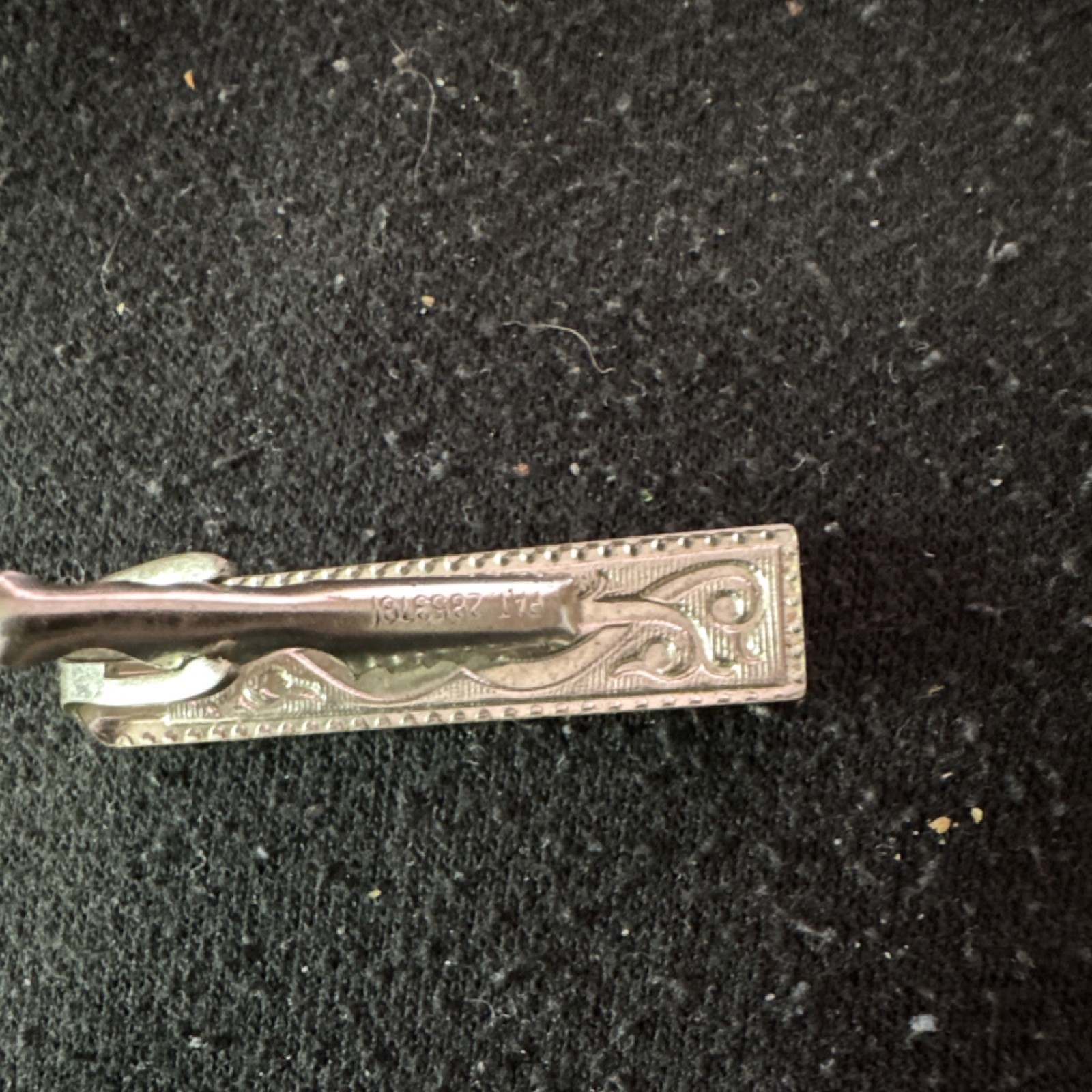 Silver Tone Rectangular Tie Bar for Men with Orna… - image 2