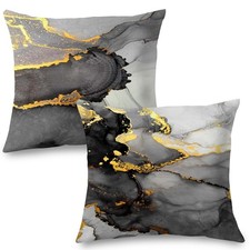 Black Grey and Gold Marble Pillow Covers 18x18 Double-Sided, Abstract Modern ...