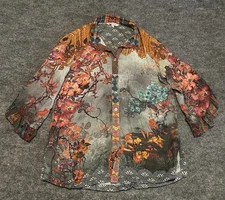 John Mark Women’s Small Button Shirt Floral Print Multicolor 100% Rayon 
