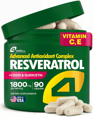 Resveratrol Supplement 1800mg Complex COQ10 Quercetin Vitamin E Calcium 90 Caps