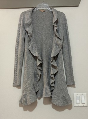 Kier + J Gray Wool/Cashmere Ruffle Open Front Cardigan SZ S VGUC