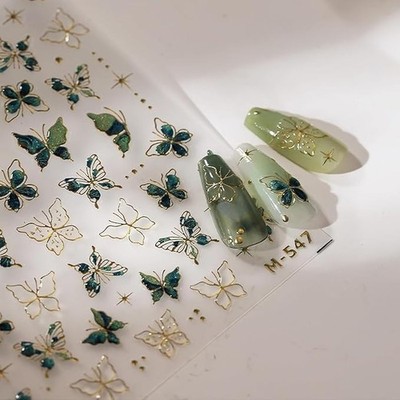 Green Butterfly Nail Stickers 5D Embossed Nail Art Butterfly Nail Style-21