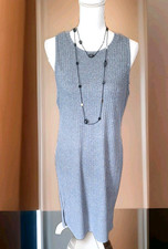 Nine West Womens Gray Ribbed Knit Sleeveless Midi Bodycon Dress Size L
